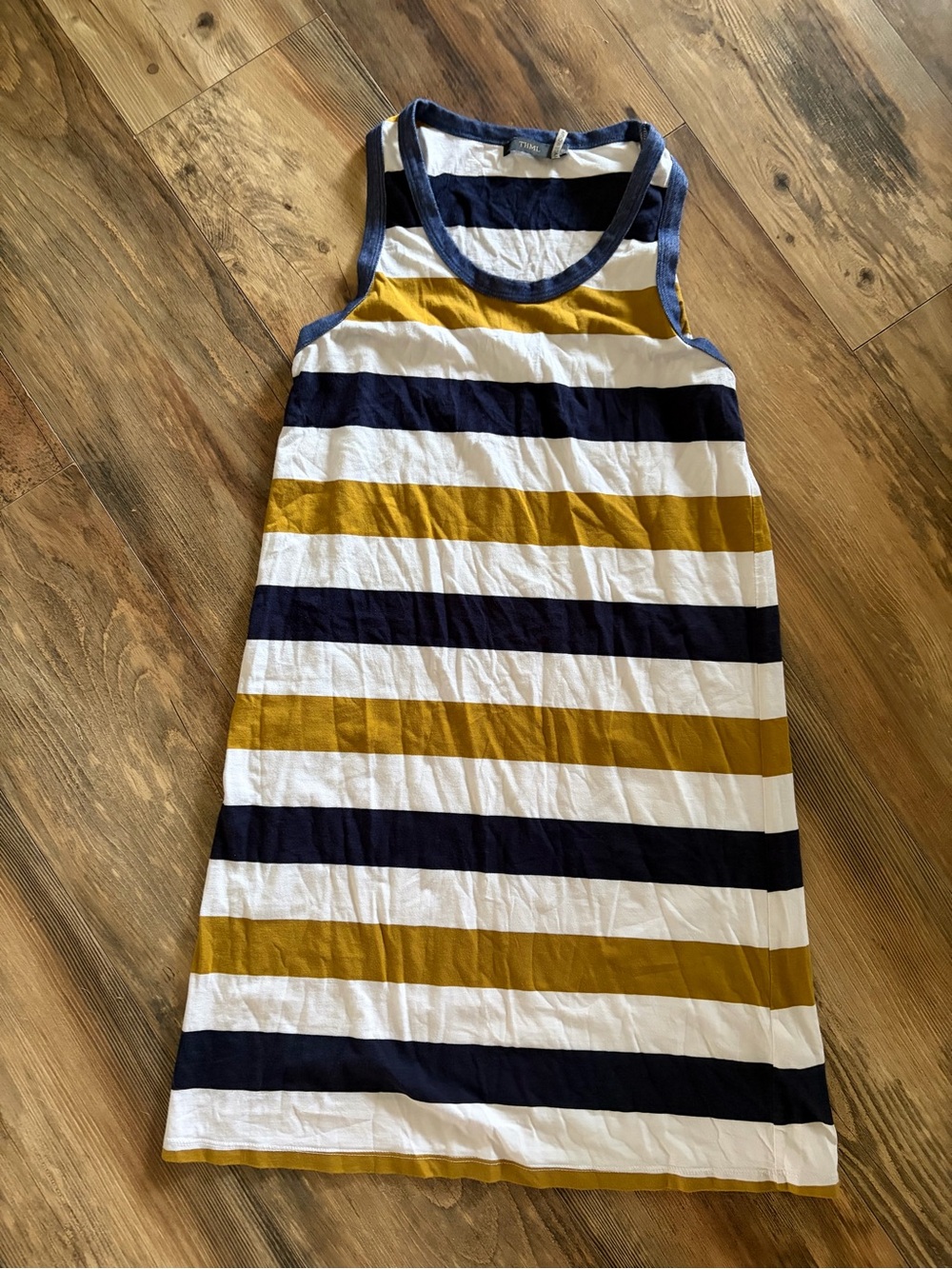 THML Navy, Mustard & White Striped Sleeveless Mini Tank Dress